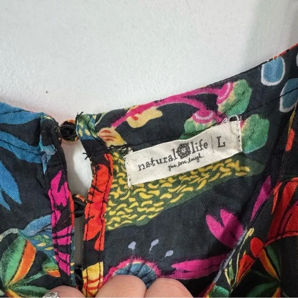 Natural Life Patti Mini Dress Black Neon Floral L - Picture 9 of 10